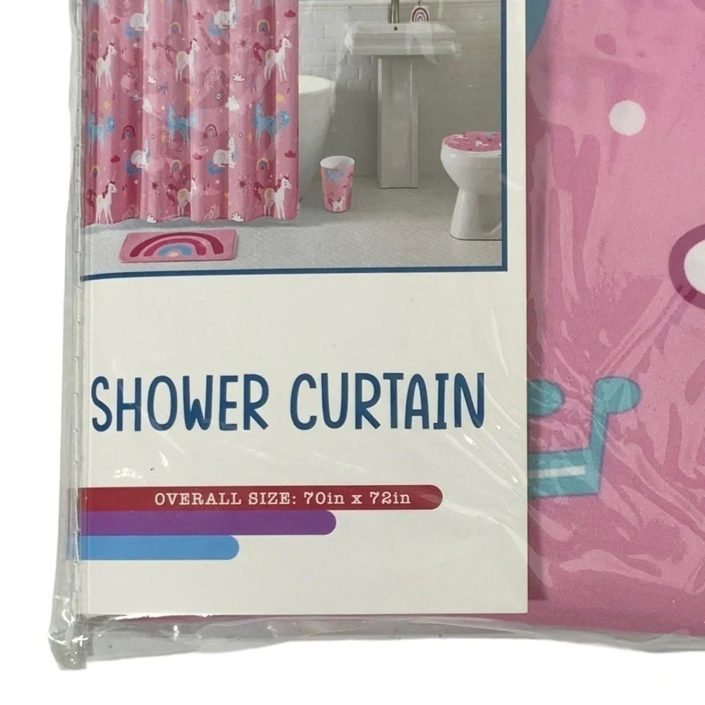 Matt & Maddie Unicorn Rainbow Fabric Shower Curtain 70 X 72 In Multicolor Pink